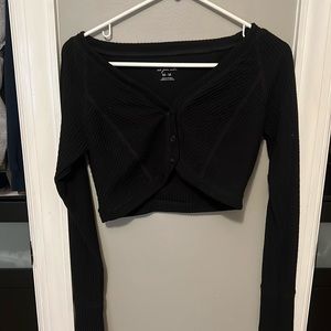 Black urban outfitter cropped button up sweater-size medium